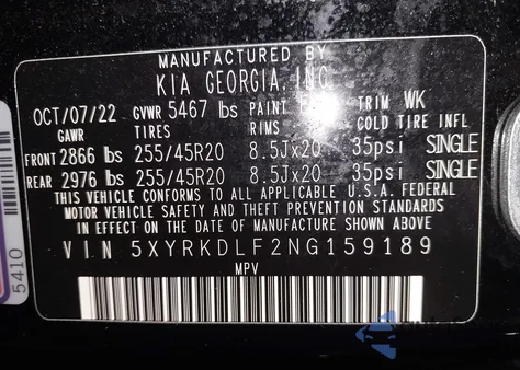 2022 Kia Sorento Sx z USA, uszkodzony, nr VIN 5XYRKDLF2NG159189